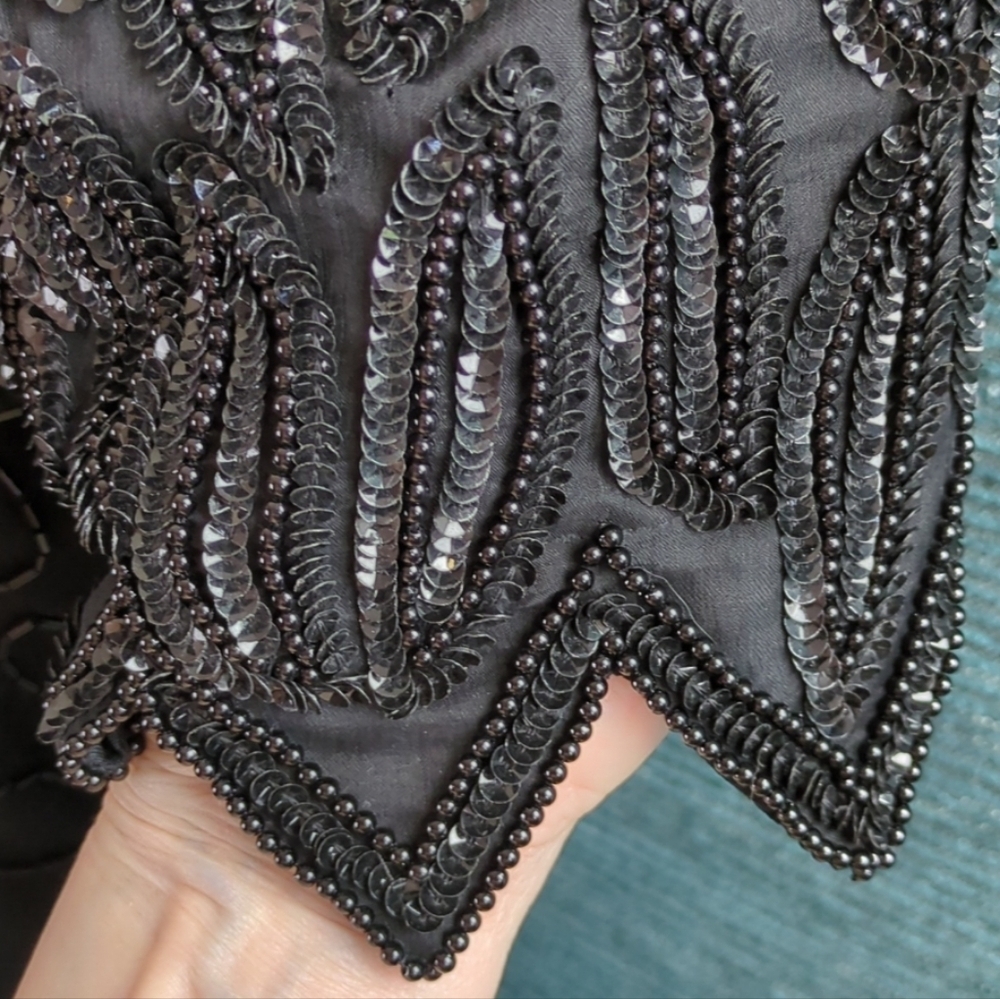 Vintage Laurence Kazar Beaded Silk Cocktail Dress 90s BEAUTIFUL! - Picture 11 of 17